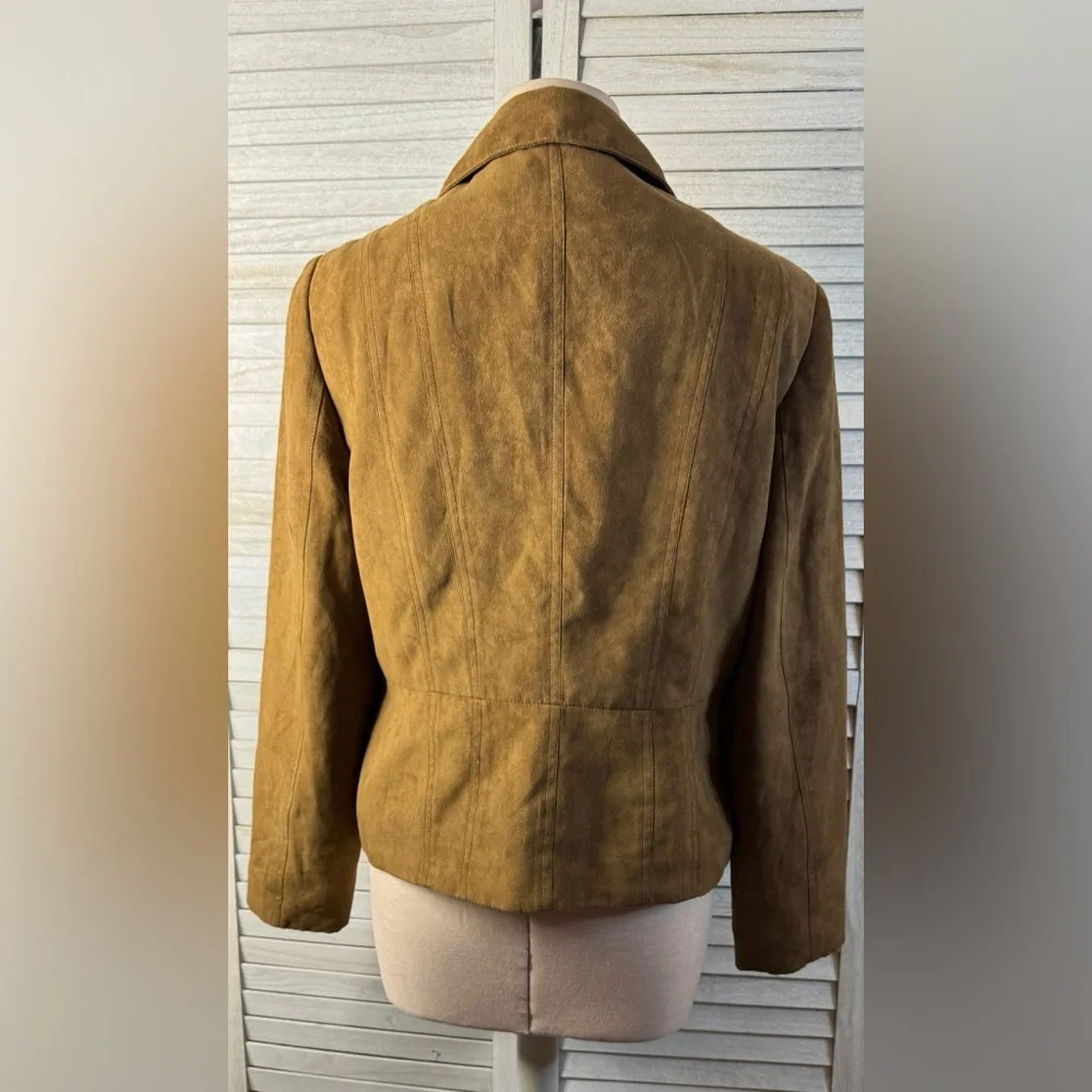 Tribal Faux Suede Tan Zip Jacket Western Boho Chic Lightweight Size 8